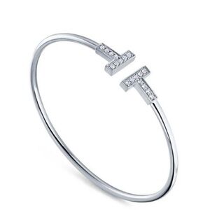 Silver T' Zircon Designer Open Cuff Bangle Bracelet